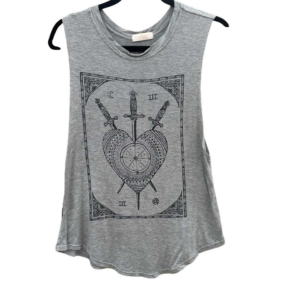 FV Relay Witchy Goth Grunge Mystical Three of Swords Tarot Graphic Muscle Tank S
